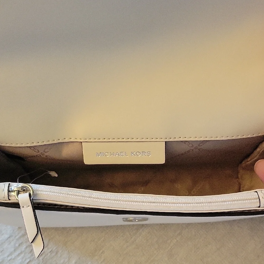 Michael Kors Penelope Cream Clutch with Silver Chain